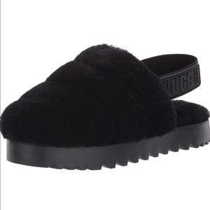 UGG Super Fluff Slingback Slippers - Black -NWT